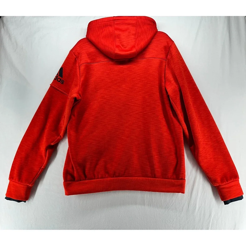 Adidas Full Zip Hoodie Mens 2XL Red Orange Heathered Athletic Jacket Logo Sleeve